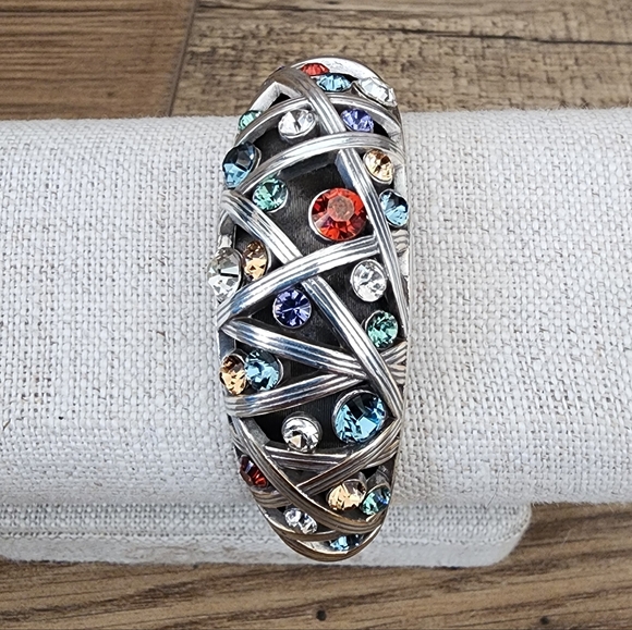 Brighton Jewelry - Brighton Multicolor Swarovski Crystals Weave Hinged Bangle Bracelet Retired